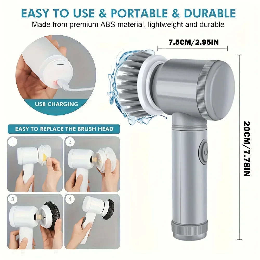 Cordless Electric Spin Scrubber | Power Bathroom Cleaning Brush with 5 Interchangeable Heads