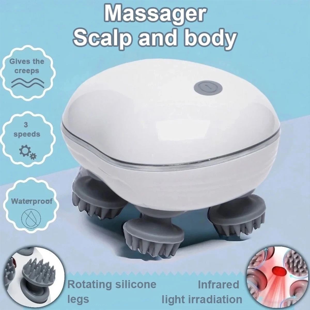 Electric Scalp Massager with Red Light Therapy | Deep Tissue Kneading & Hair Care