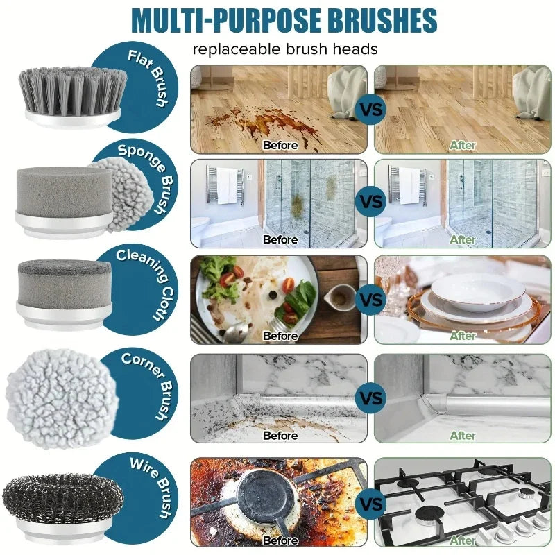 Cordless Electric Spin Scrubber | Power Bathroom Cleaning Brush with 5 Interchangeable Heads