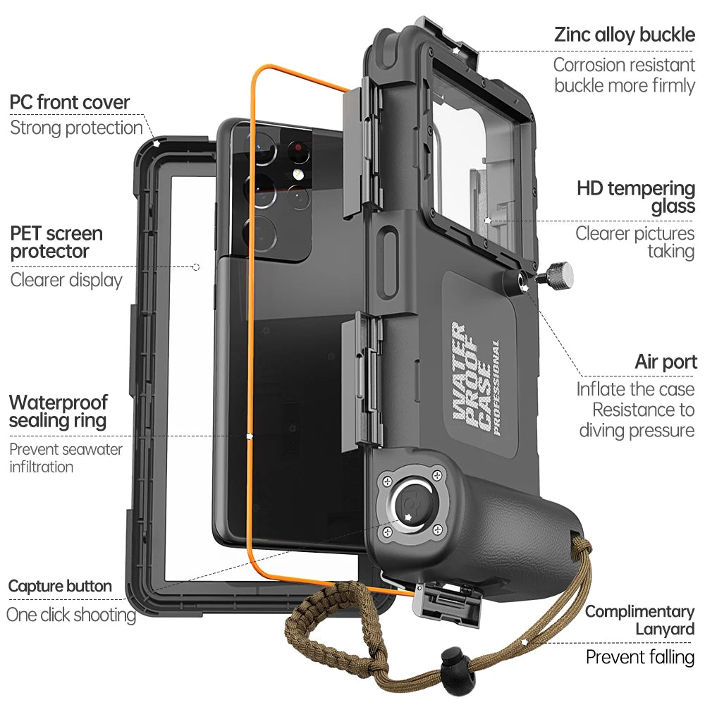 Shellbox Upgraded Waterproof Diving Phone Case | IP68 15m/50ft Underwater Photography Housing